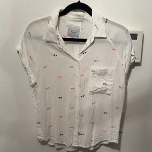 Rails White Button Down Shirt with Colorful Sunglasses Pattern. Size S